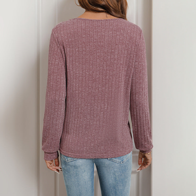 Women Ribbed Layering Top with Decorative Button Placket, Square Neckline and Fitted Silhouette Chichicherry