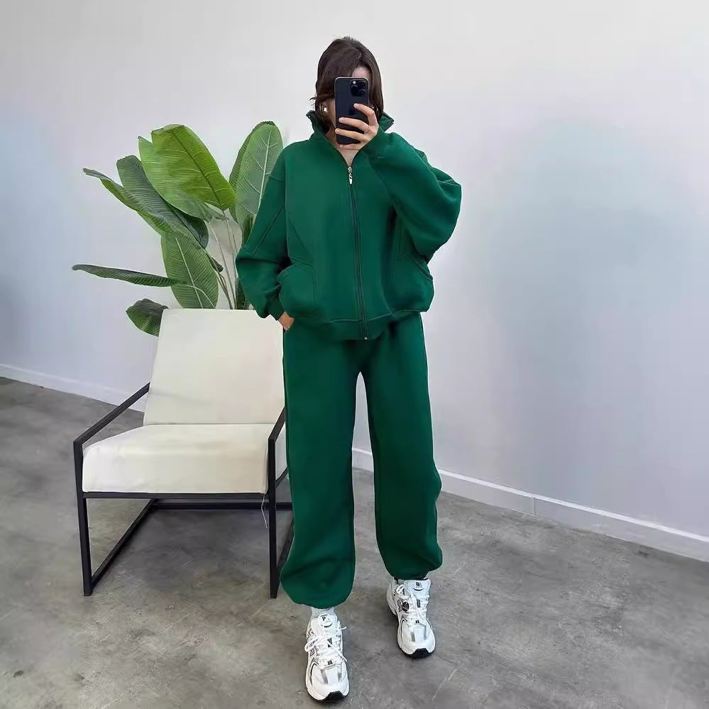 Damen Oversize Fleece-Set mit Reißverschlussjacke und weiten Jogginghosen Chichicherry