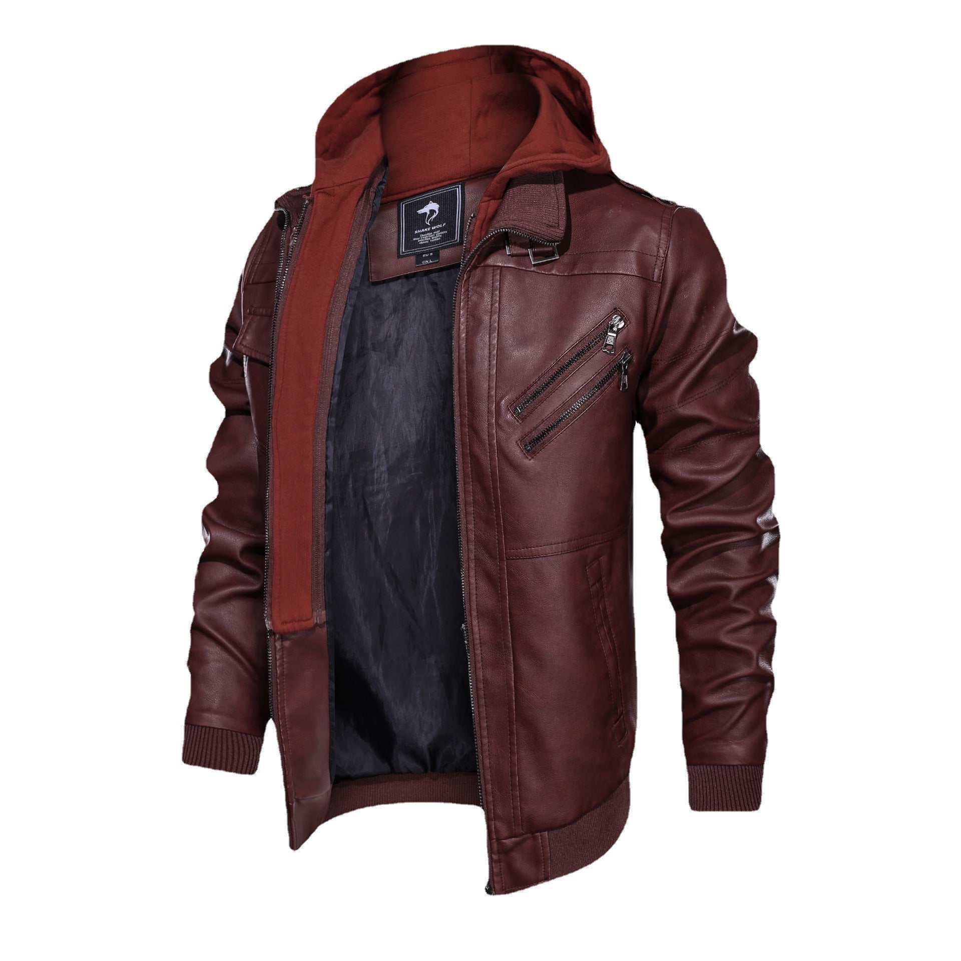 Men's pilot blouson made of synthetic leather with integrated hood insert and zipper details Chichicherry