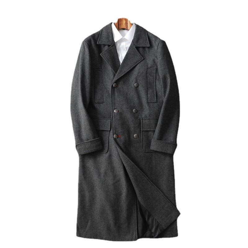 Men's Elegant long cut wool coat with double row and flap pockets Chichicherry