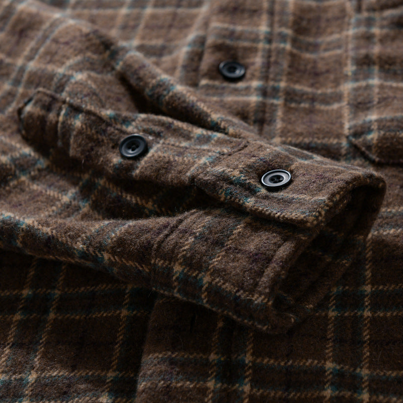 Men's Loose Flannel Shirt Jackets Overshirt with Soft Touch and Patches Chest Pocket Chichicherry
