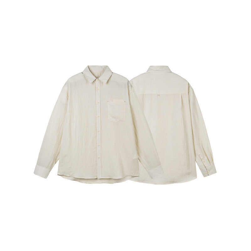 Men's Casual Long Sleeve Relaxed Fit Leisure Shirt made of Linen-Cotton Mix with Chest Pocket Chichicherry