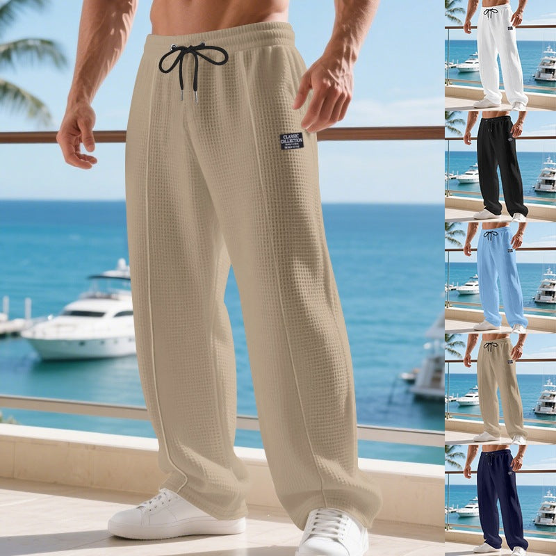 Men's Casual Waffle Knit Sweatpants with Drawstring and Side Pockets Chichicherry