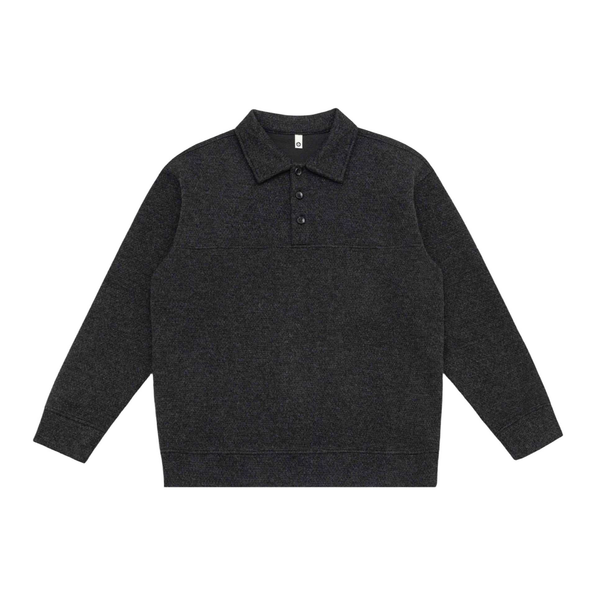 Unisex fine structure polo collar sweater with half button placket and ribbed hem Chichicherry