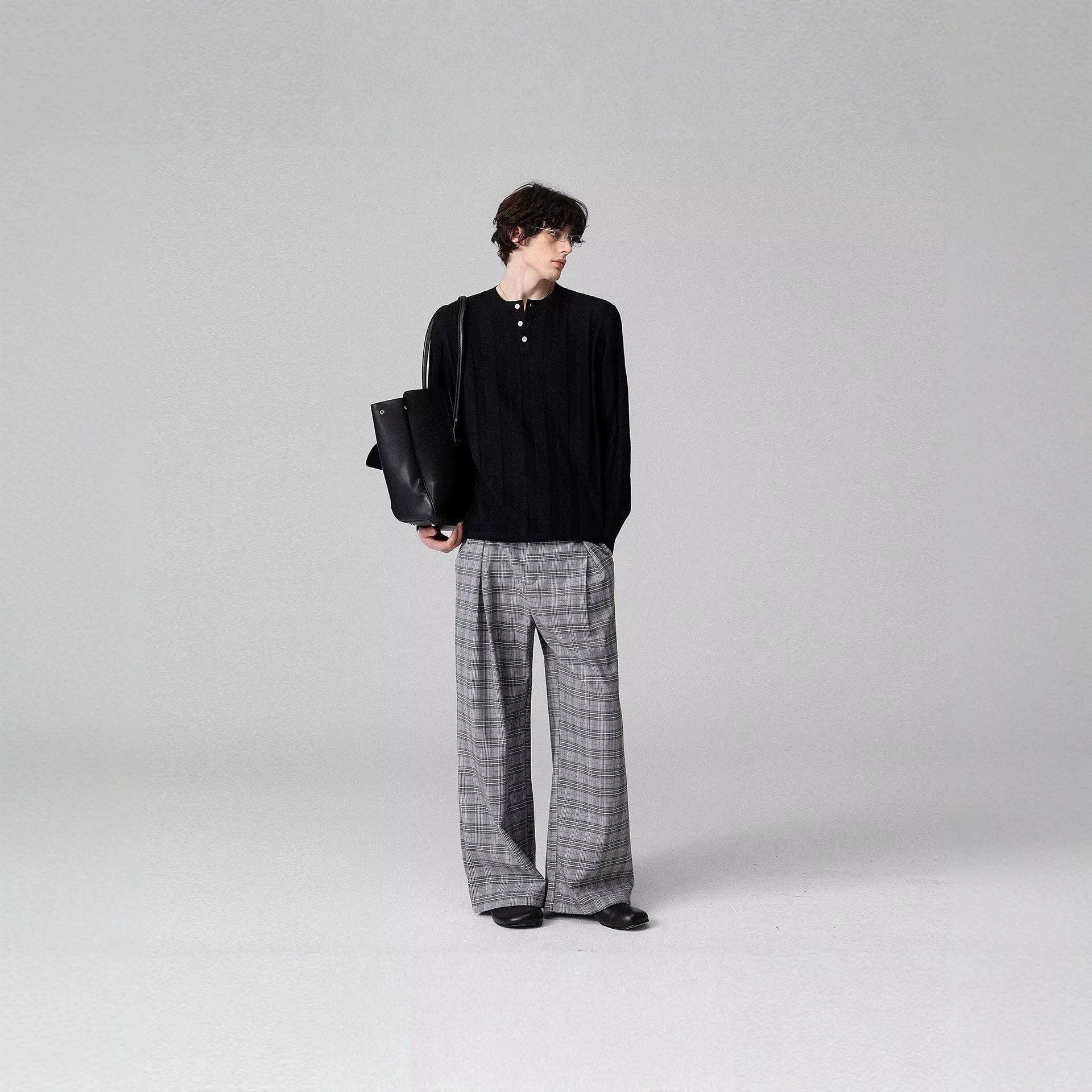Men's Wide-Cut Checked Carrot Pants Chichicherry