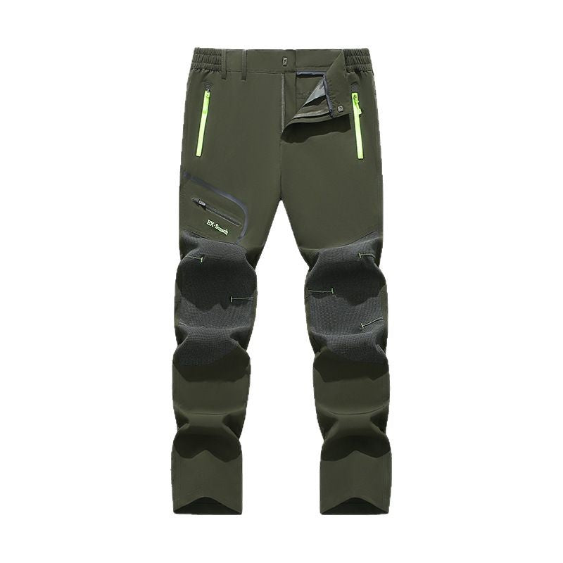 Men's softshell outdoor pants with reinforced knee sections, zippered pockets, and elastic waistband Chichicherry