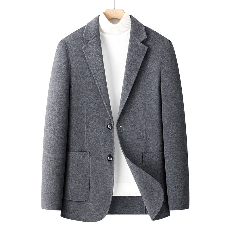 Men's Herringbone Wool Blazer with Lapel Collar and Patch Pockets Chichicherry