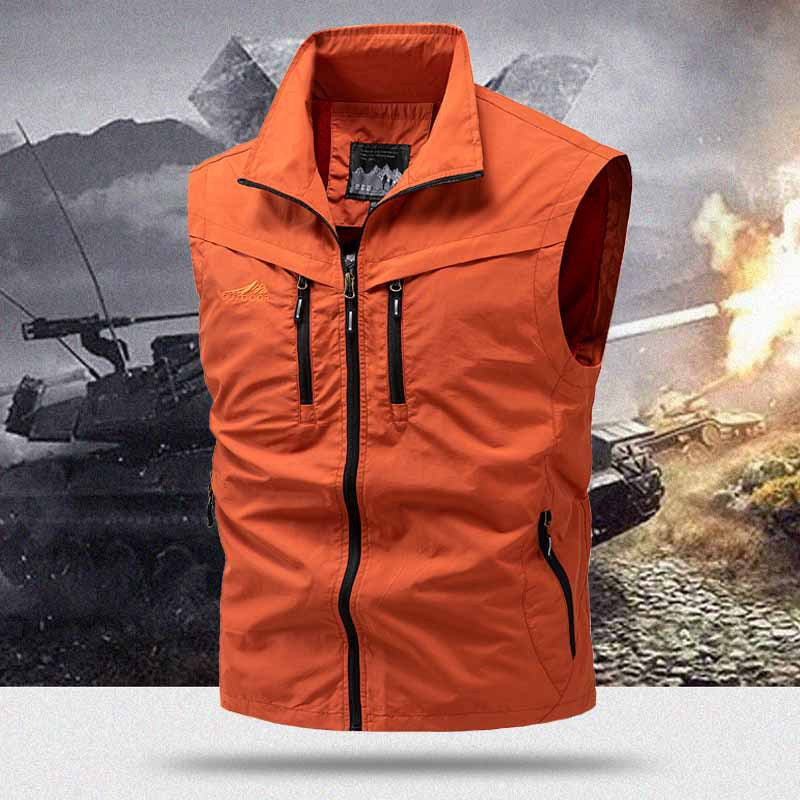 Men's Technical Utility Vest with High Collar and Multi-Pockets Chichicherry