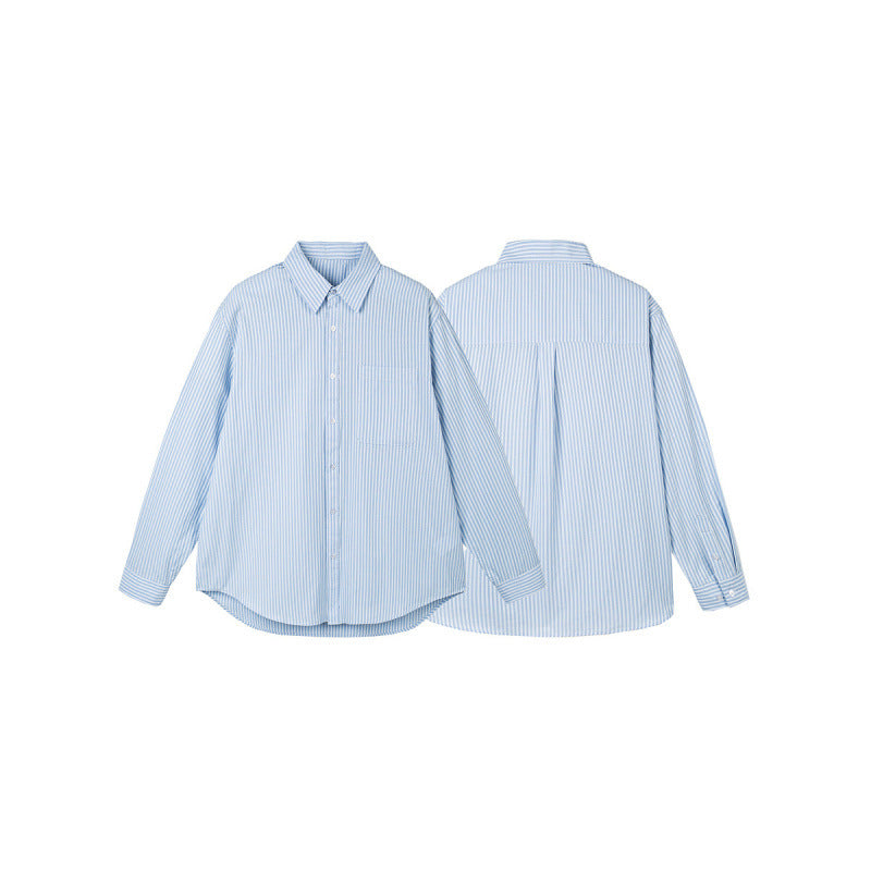 Women's oversized shirt with fine stripes, breast pocket, and rounded hem Chichicherry