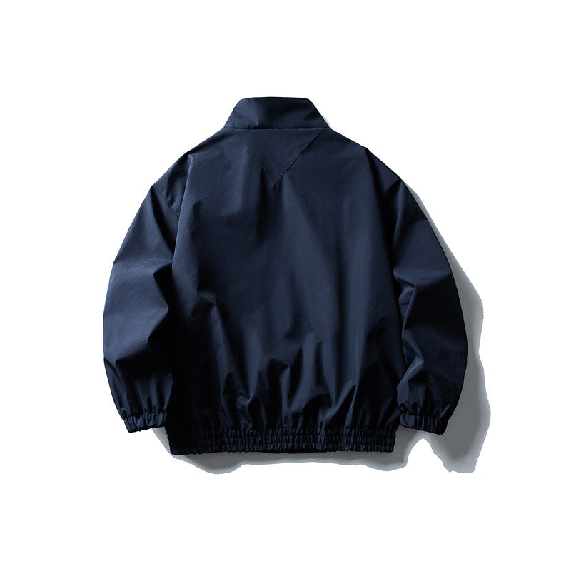Men's Windbreaker Jacket in Boxy Cut with Stand-up Collar and Elastic Hem Chichicherry