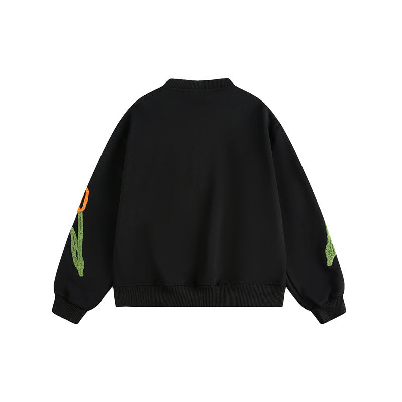 Ladies Embroidered Bomber Jacket with Tulip Embroidery and Ribbed Cuffs Chichicherry