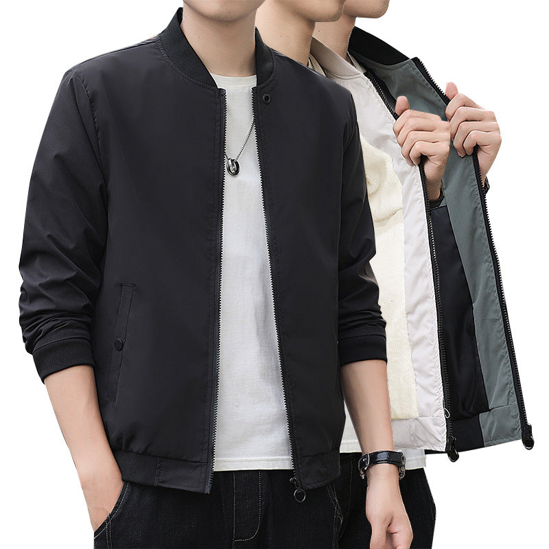Men's Minimalist Lightweight Bomber Jacket with Matte Microfiber Outer Layer and Contrasting Zipper Chichicherry
