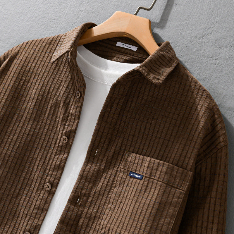 Men's fine structure shirt jacket in cord look with appliquéd breast pocket Chichicherry