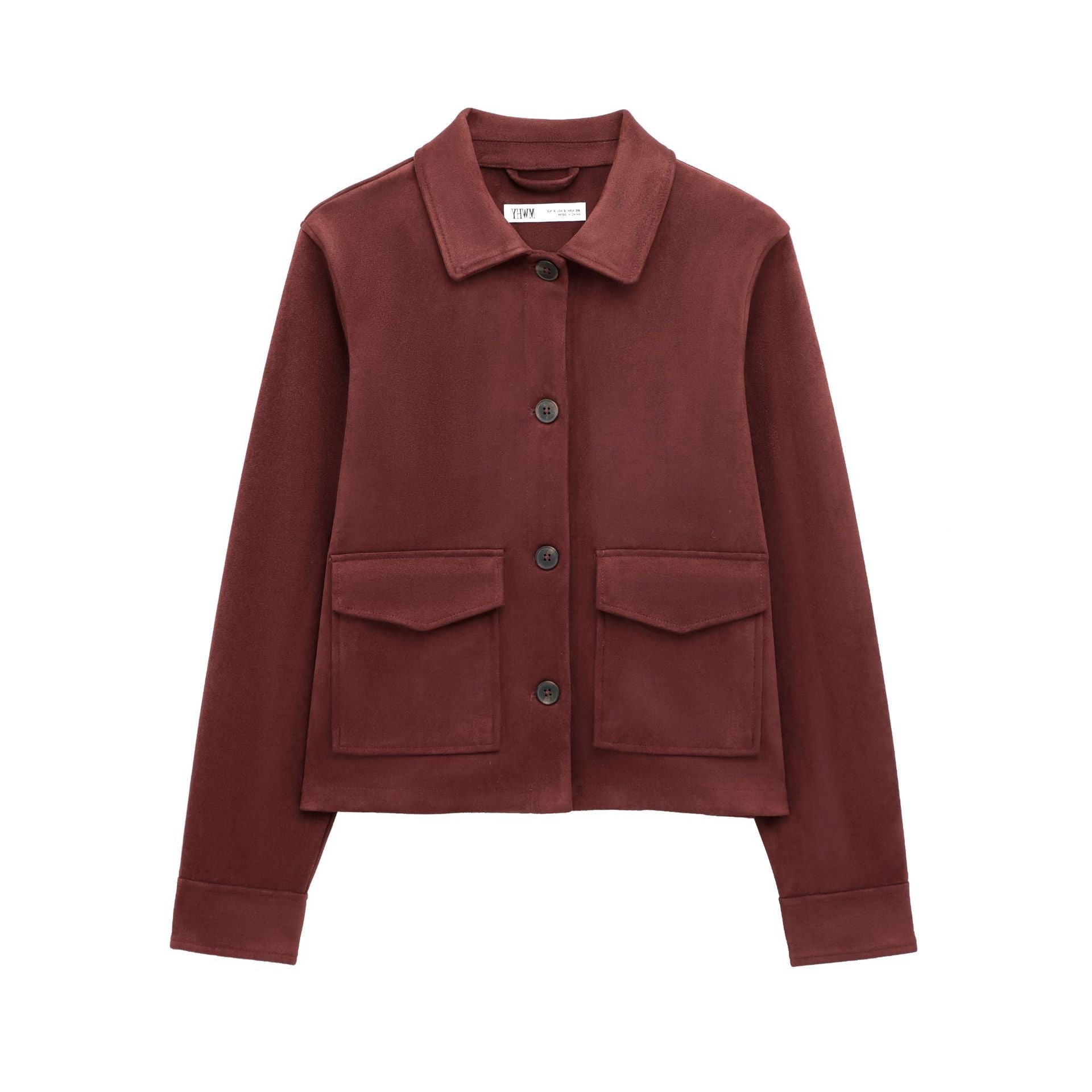 Ladies Short Suede Look Jacket with Flap Pockets Chichicherry