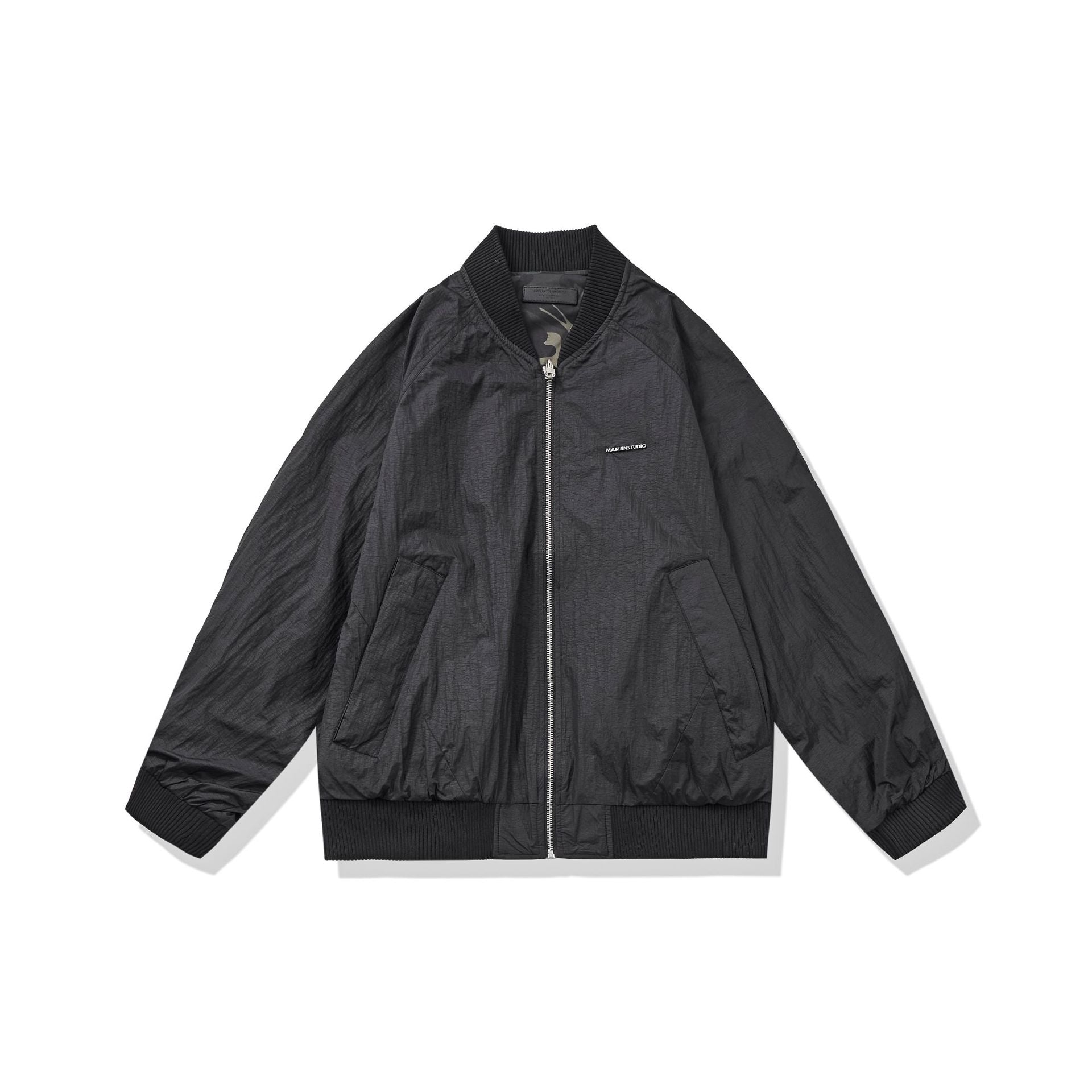 Unisex Lightweight Boxy Bomber Jacket made of Nylon with Ribbed Collar and Flap Pockets Chichicherry