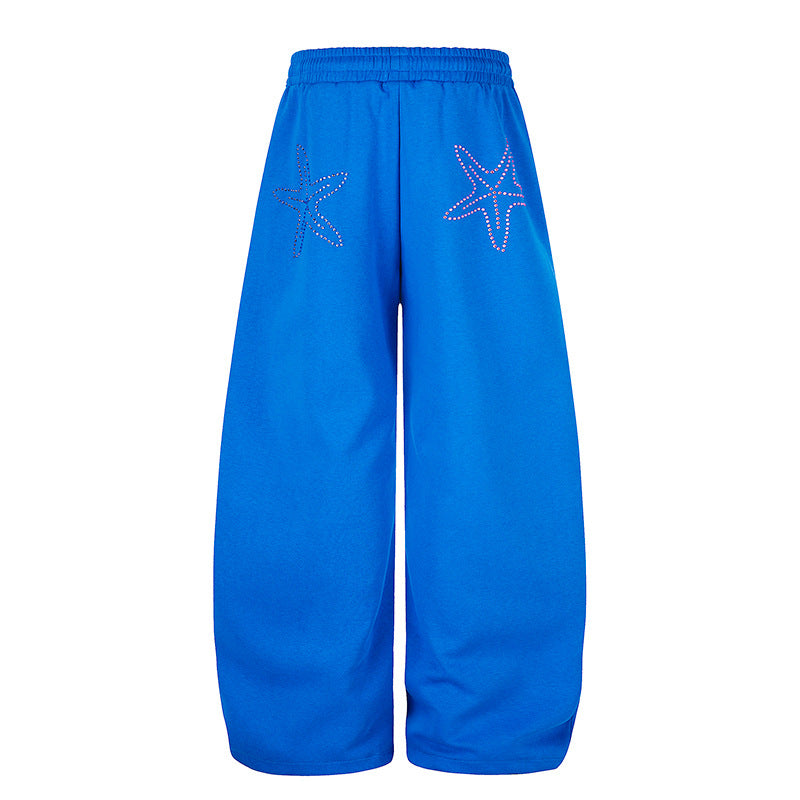 Women's Extra Wide Palazzo Jogger Pants with Drawstring Waistband, Adjustable Hem and Rhinestone Lettering Chichicherry