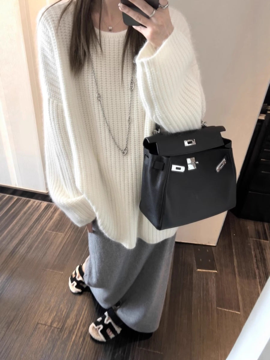 Women Oversize Fluffy Sweater in Mohair Look with Structured Ribbed Appearance Chichicherry