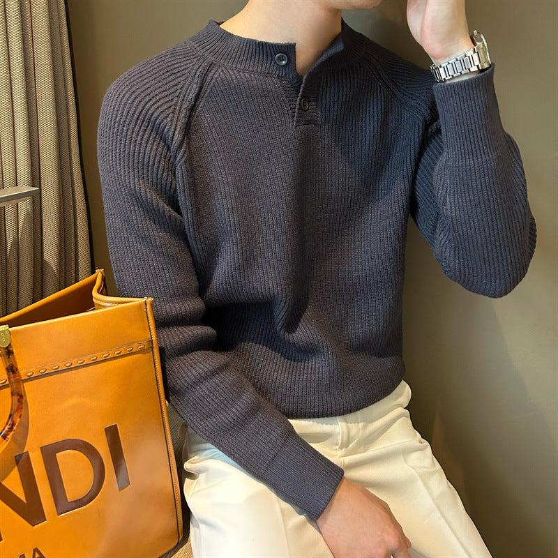Herren Feinstrick-Henley-Pullover mit Raglanärmeln und feiner Rippstruktur Chichicherry