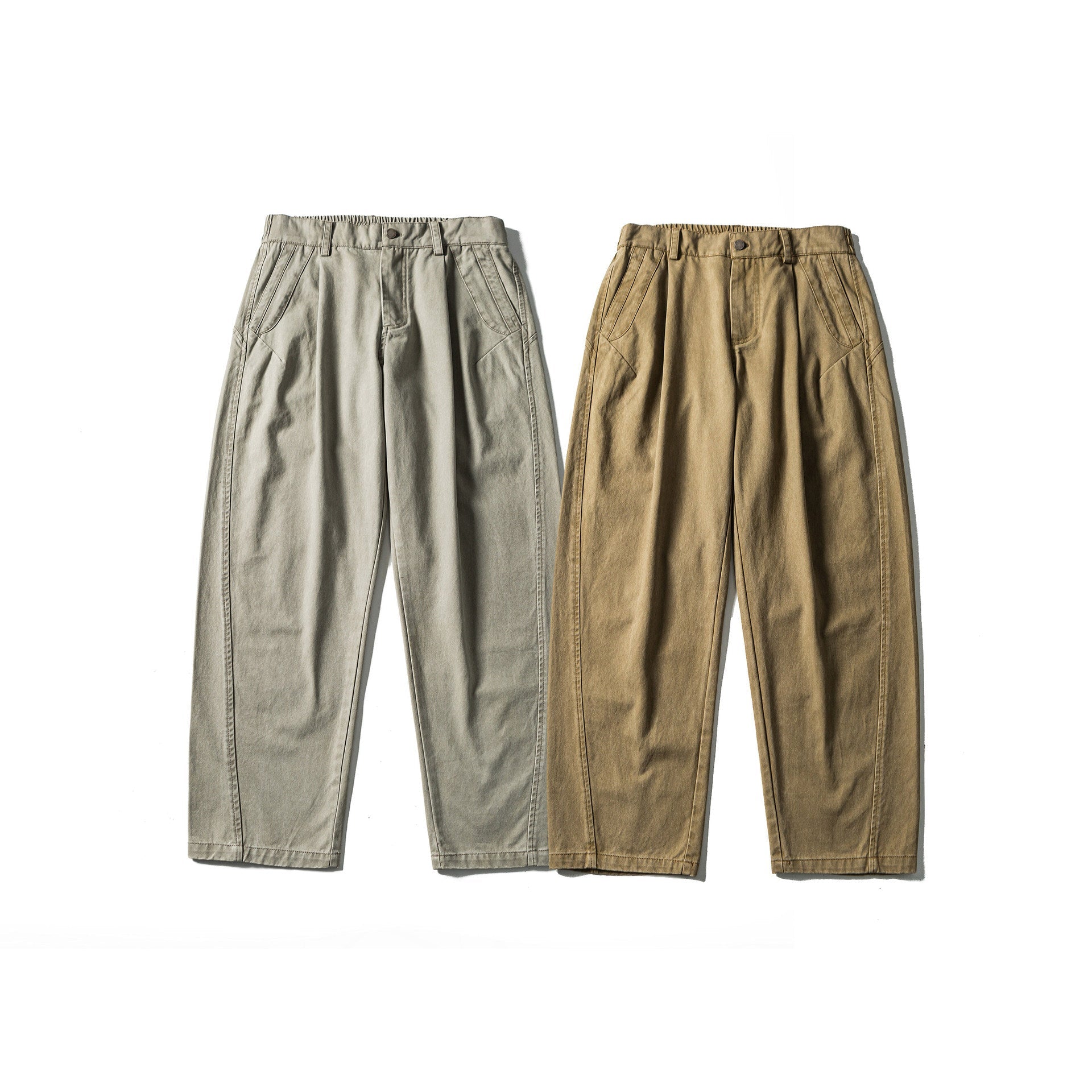 Women's High-Waist Relaxed-Fit Utility Pants with Seam Panels and Elastic Waistband Chichicherry