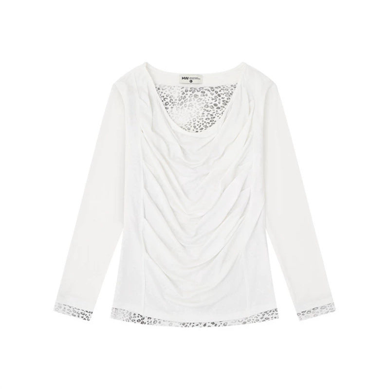 Women's Figure-Flattering Long Sleeve Shirt with Waterfall Draping and Animal Inside Lining Chichicherry