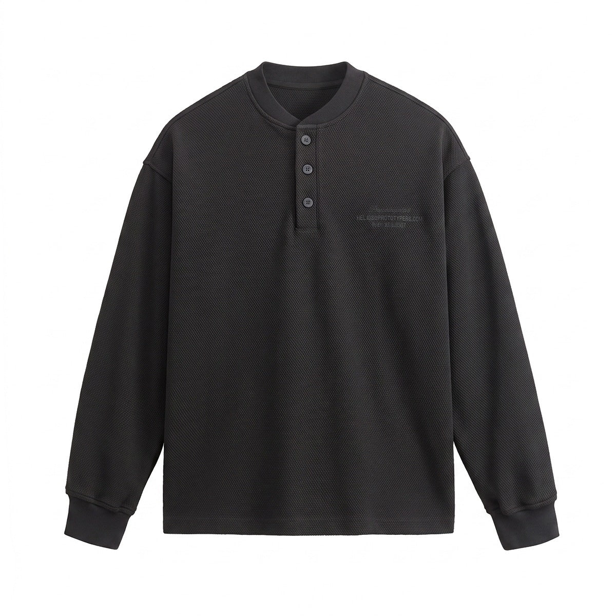 Unisex Loose-fitting Henley sweatshirt with waffle texture and ribbed cuffs Chichicherry