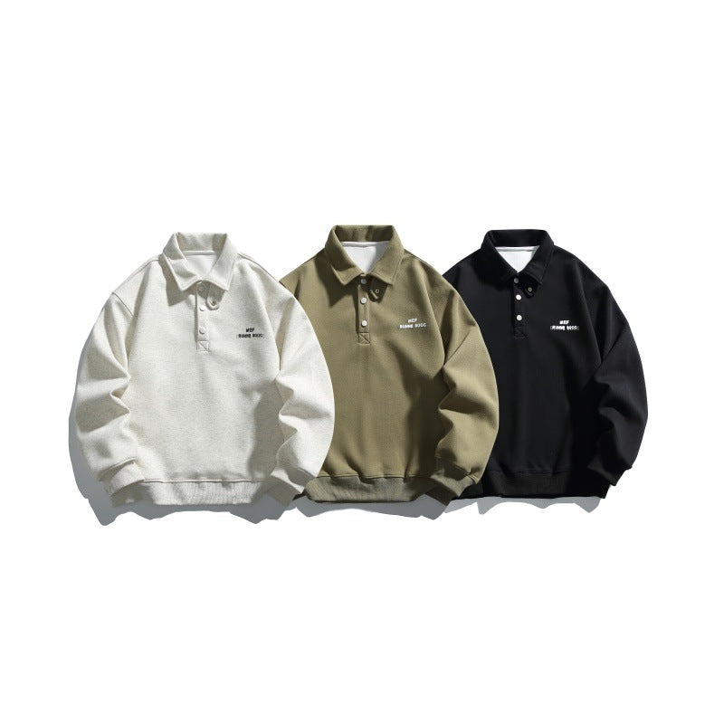 Unisex Casual Polo Sweatshirt with short snap closure and ribbed hem