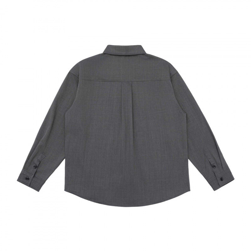 Unisex Oversize-Long Sleeve Shirt in Boxy Cut with Chest Pocket and Curved Hem Chichicherry