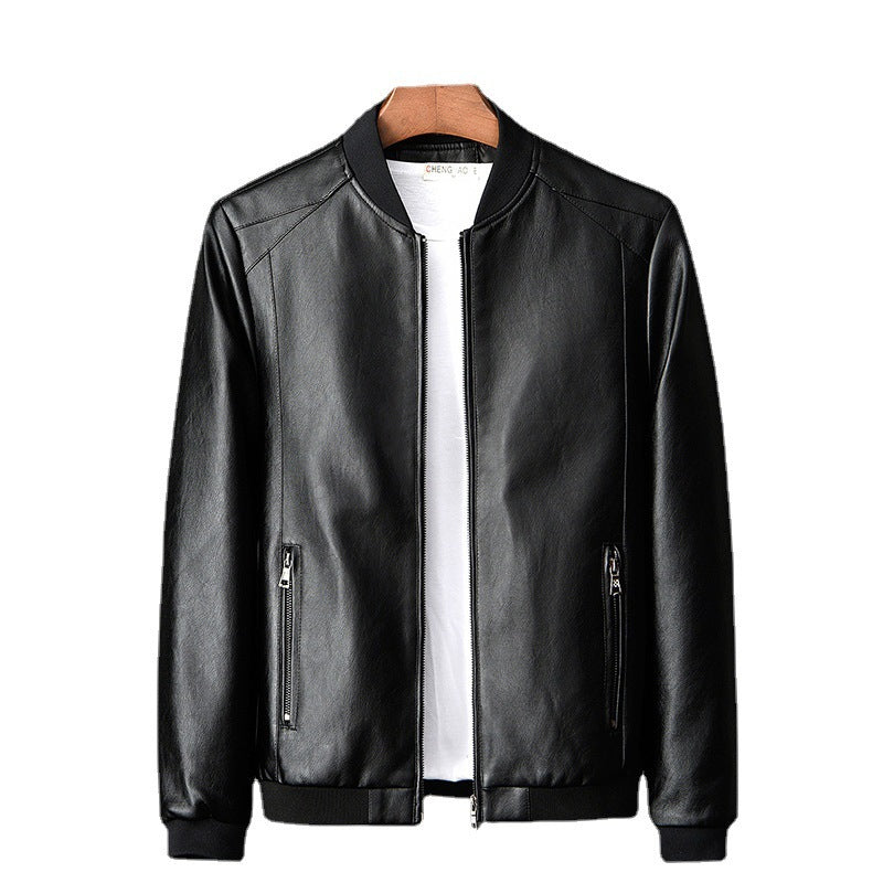 Men's slim faux leather bomber jacket with contrasting ribbed collar and concealed zipper Chichicherry