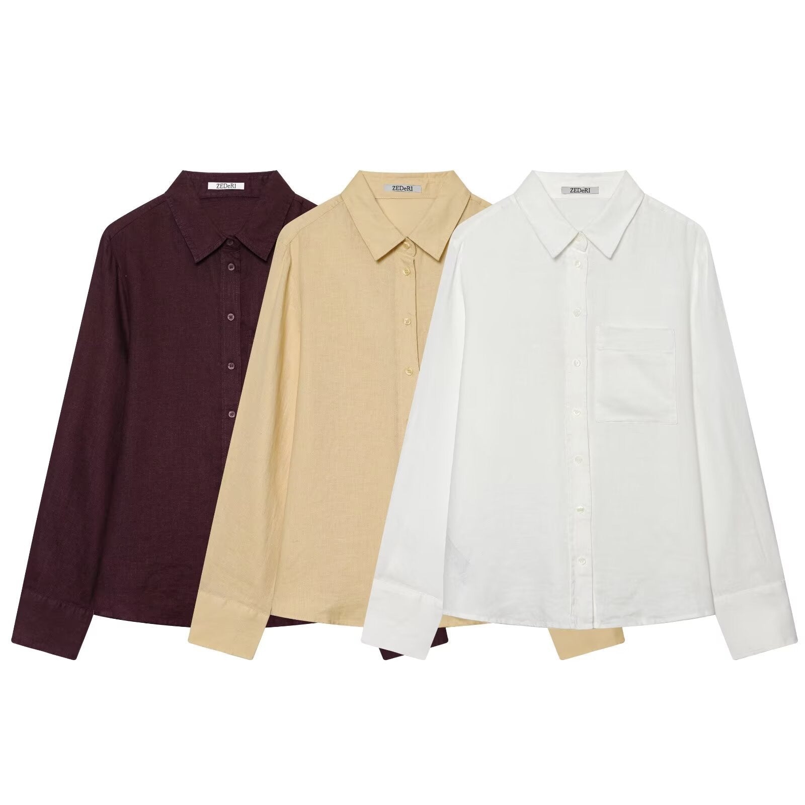 Women's Oversized Cotton Shirt with Kent Collar, Patch Chest Pocket and Straight Hem Chichicherry