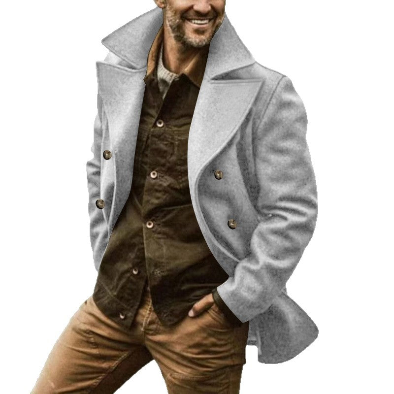 Men's short coat in marine style made of wool blend with double button placket and large lapel Chichicherry