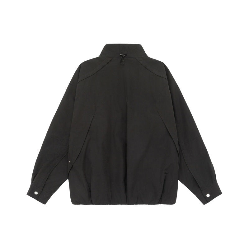 Women's Lightweight Raglan Bomber Jacket with Stand Collar and Elastic Hem Chichicherry