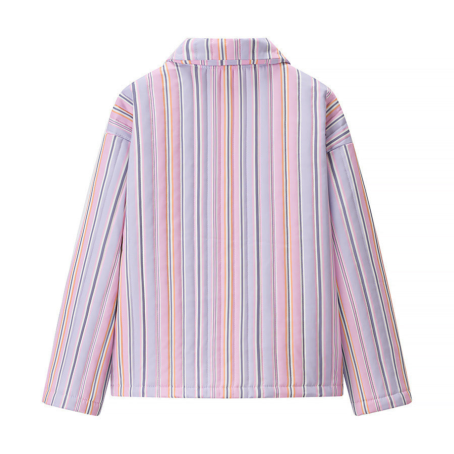 Women's Quilted Cropped Jacket with Striped Stitching, Wide Sleeves and Zipper Chichicherry