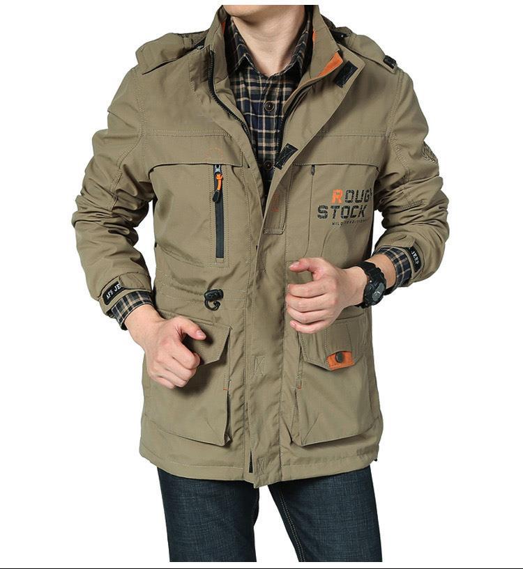 Men's Multifunctional Field Jacket in Utility Design with Hood and Multiple Pockets Chichicherry