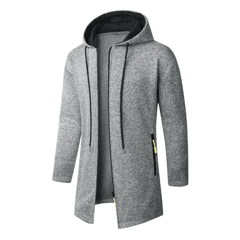 Men's Long Knit Coat with Hood, Continuous Zipper & Soft Fleece Lining Chichicherry