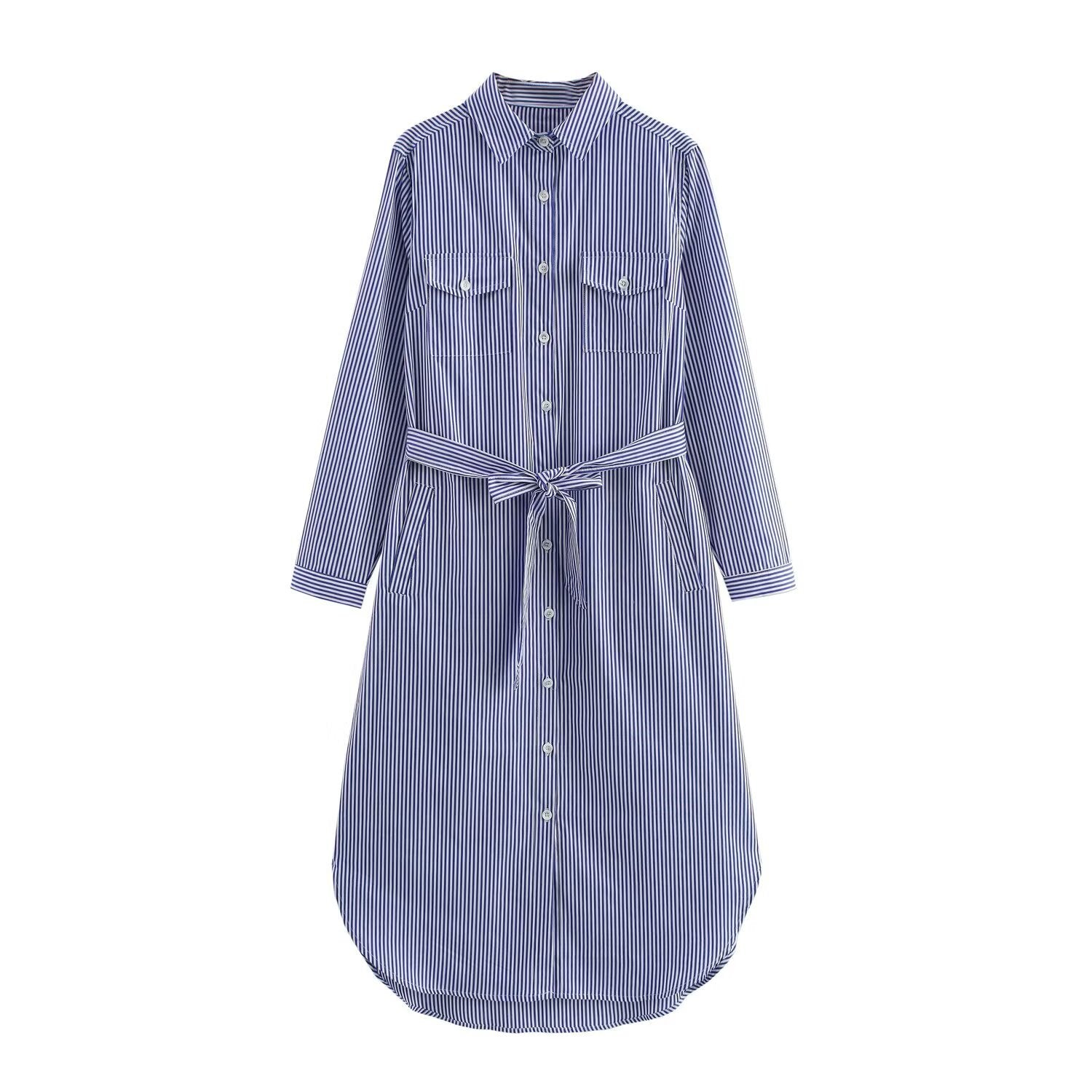 Women’s Shirt Dress with Waist Belt and Chest Pockets Chichicherry