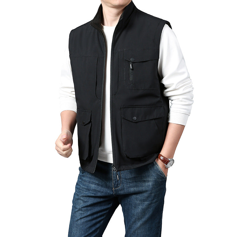 Men's Lightweight Thermo-Fleece Vest with Stand-Up Collar, Front Zipper and Side Pockets Chichicherry