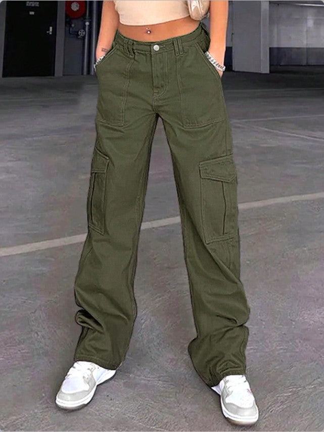 Women's wide cargo pants with high waist, patch flap pockets, and casual baggy fit Chichicherry