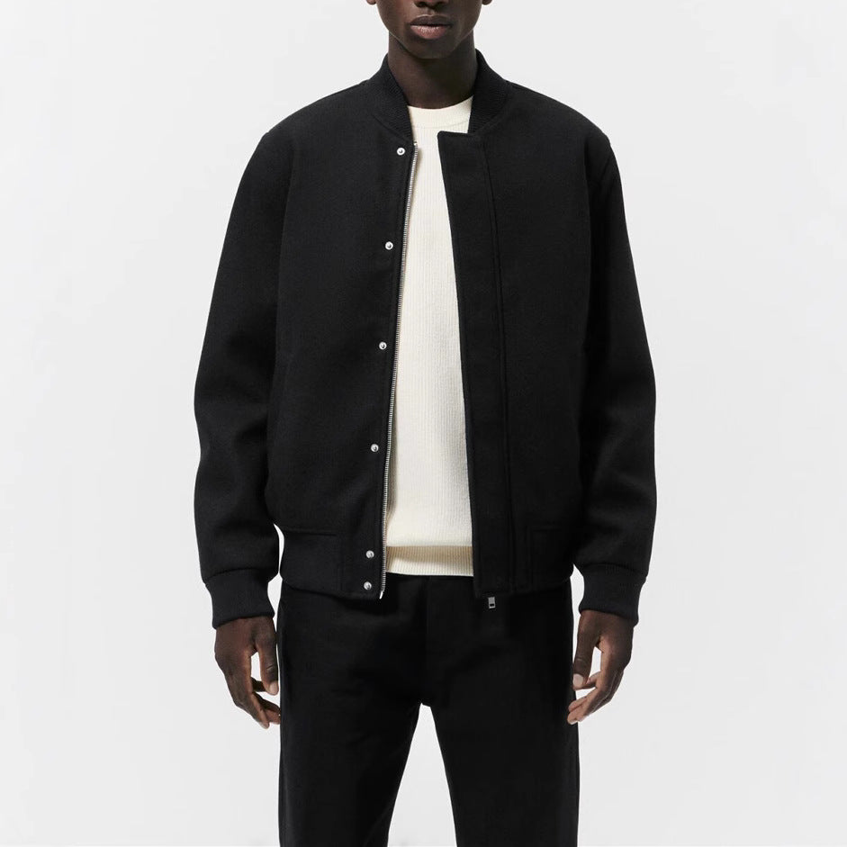 Men's bomber jacket made of wool blend in boxy cut with concealed snap button placket and ribbed cuffs Chichicherry