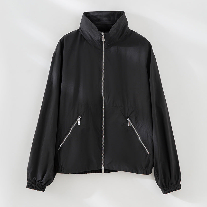 Women's Ultralight Transition Jacket with High Collar, Diagonal Zipper Pockets and Elastic Hem Chichicherry