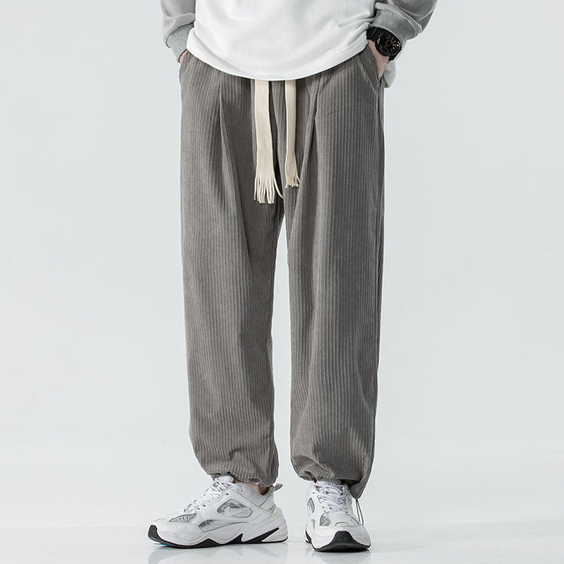 Men's loose-fitting corduroy pants with wide leg, elastic waistband and decorative drawstring Chichicherry
