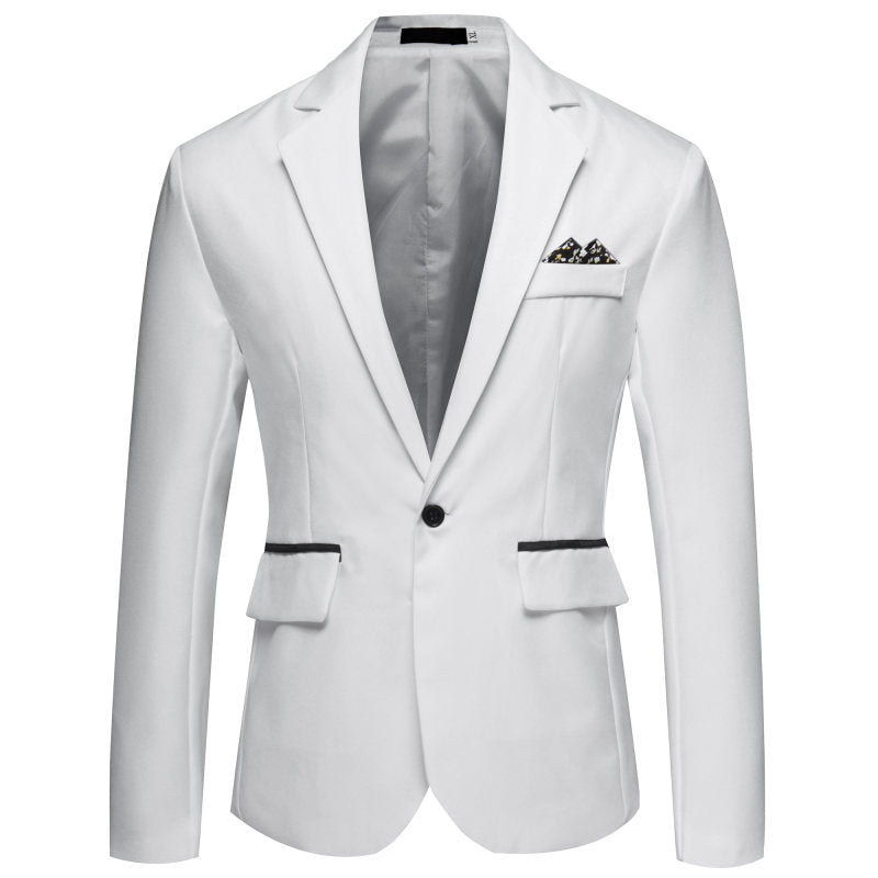 Men's Slim-Fit Tuxedo Jacket with Single-Button Closure and Contrast Flap Pockets Chichicherry