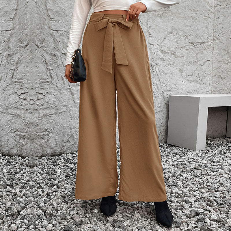 Women Wide High-Waist Pants with Paperbag Waist and Tie Belt Chichicherry