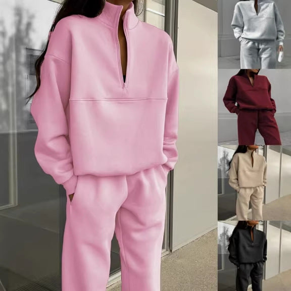 Women's Comfort Sweat Set with Half-Zip Stand-Up Collar and Relax Jogger Chichicherry