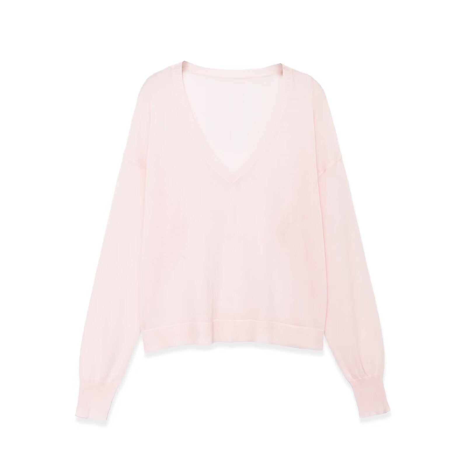Women's oversized fine knit pullover with deep V-neckline and ribbed cuffs Chichicherry