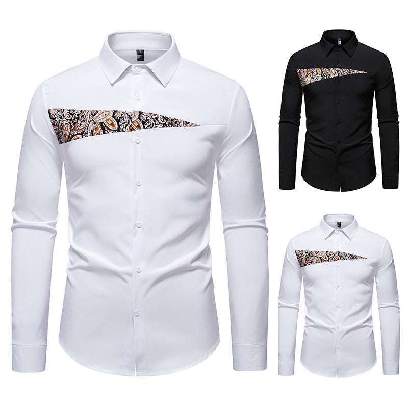 Men's Slim-Fit Business Shirt with Paisley Chest Insert and Kent Collar Chichicherry