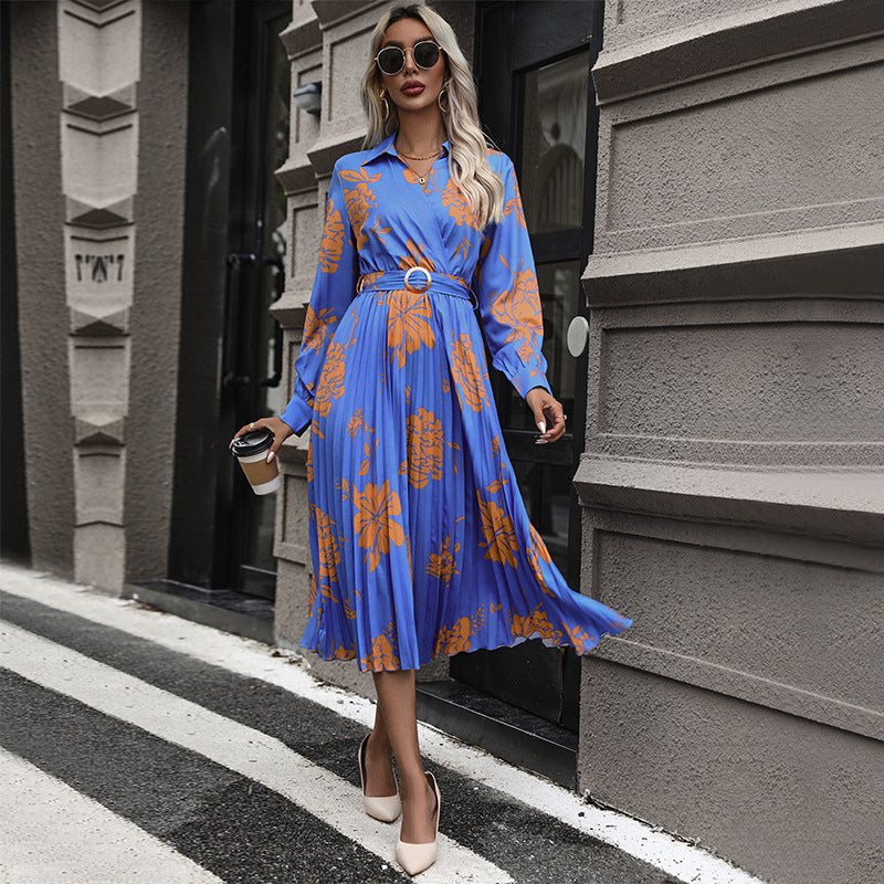 Women's midi dress with pleated skirt, wrap top and waist belt Chichicherry