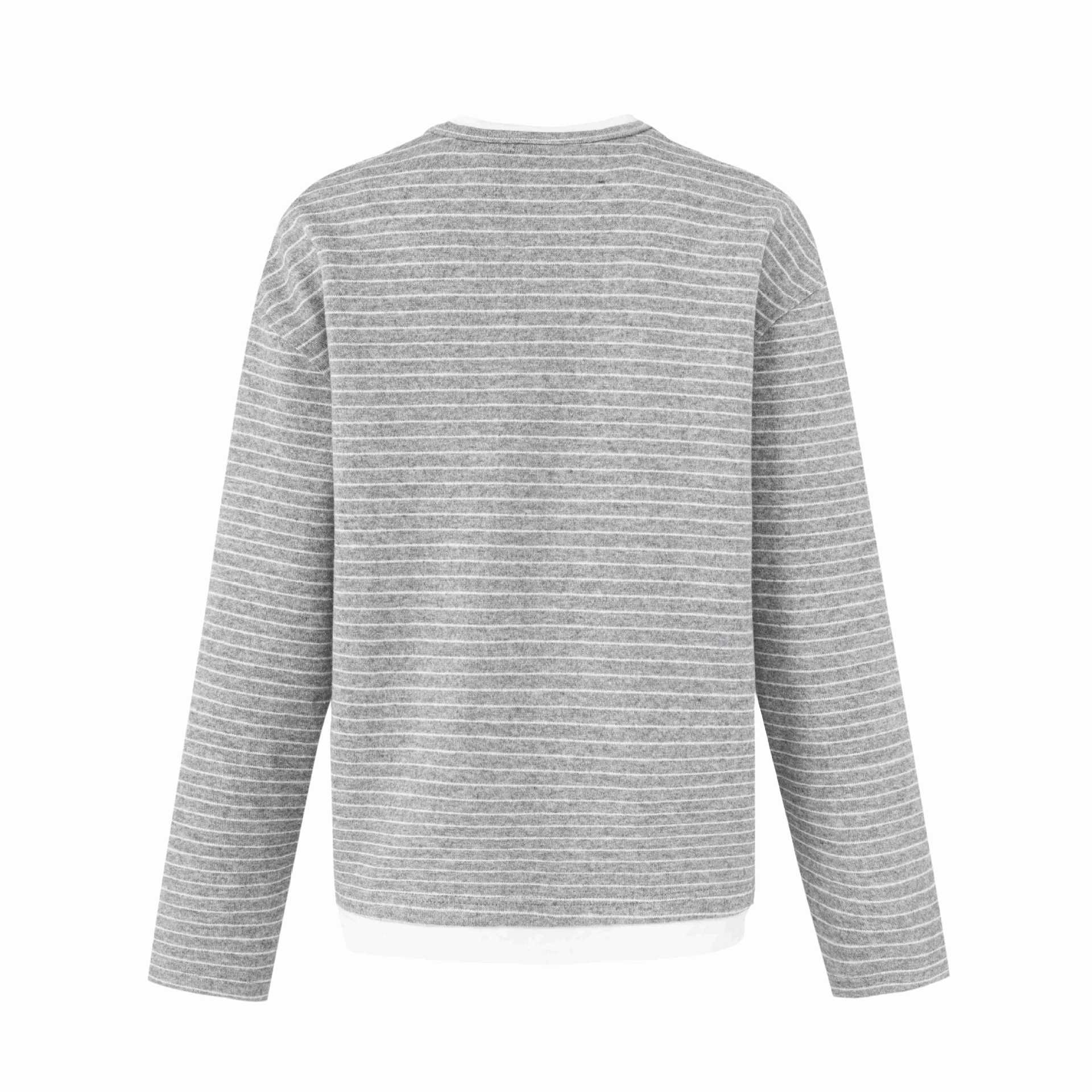 Women's Striped Long Sleeve Henley Shirt with Button Placket and Layered Look Chichicherry