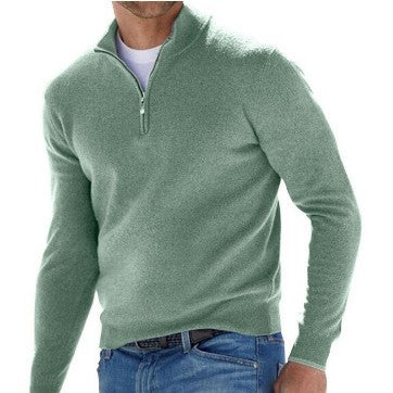Men's Fine Knit Sweater with Short Zipper and Troyer Collar Chichicherry