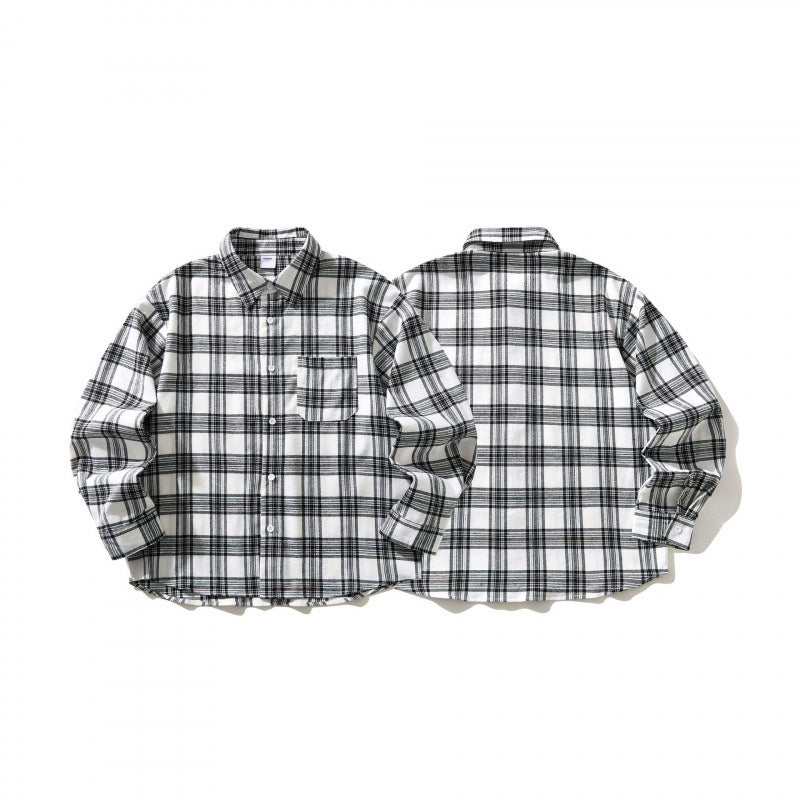Unisex Oversize checkered flannel overshirt with shirt collar and chest pocket Chichicherry