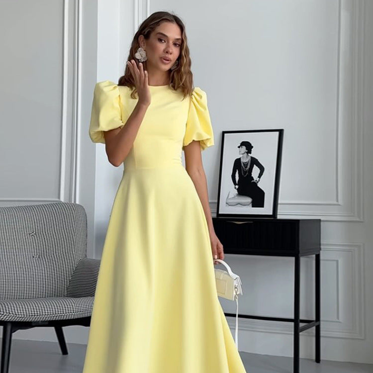 Women’s midi dress with a tailored A-line and voluminous puff sleeves Chichicherry